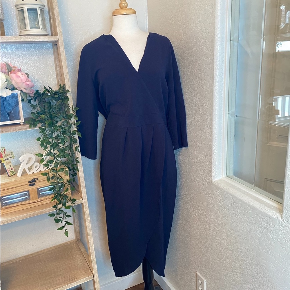 🆕ASOS navy 3/4 sleeves midi dress size 14